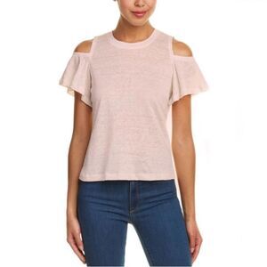 REBECCA TAYLOR Cold Shoulder Flutter Sleeve Linen Top Light Pink Sz Medium